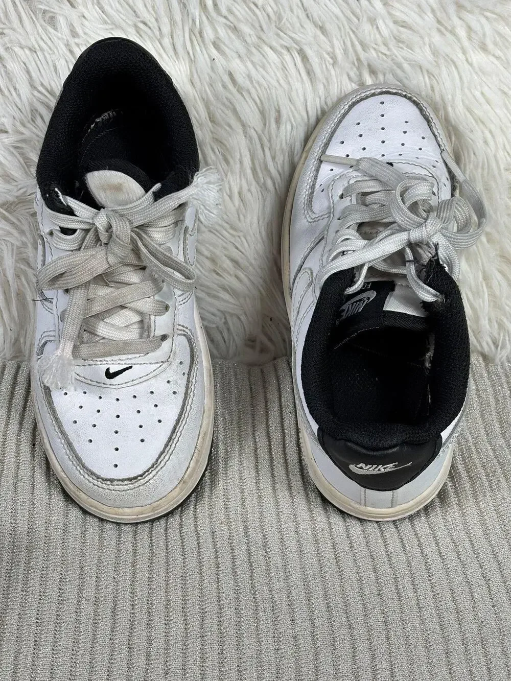 Nike Air Force 1 Shoes Sneakers Kids Size 11C White Black Low PS DV1332-100
